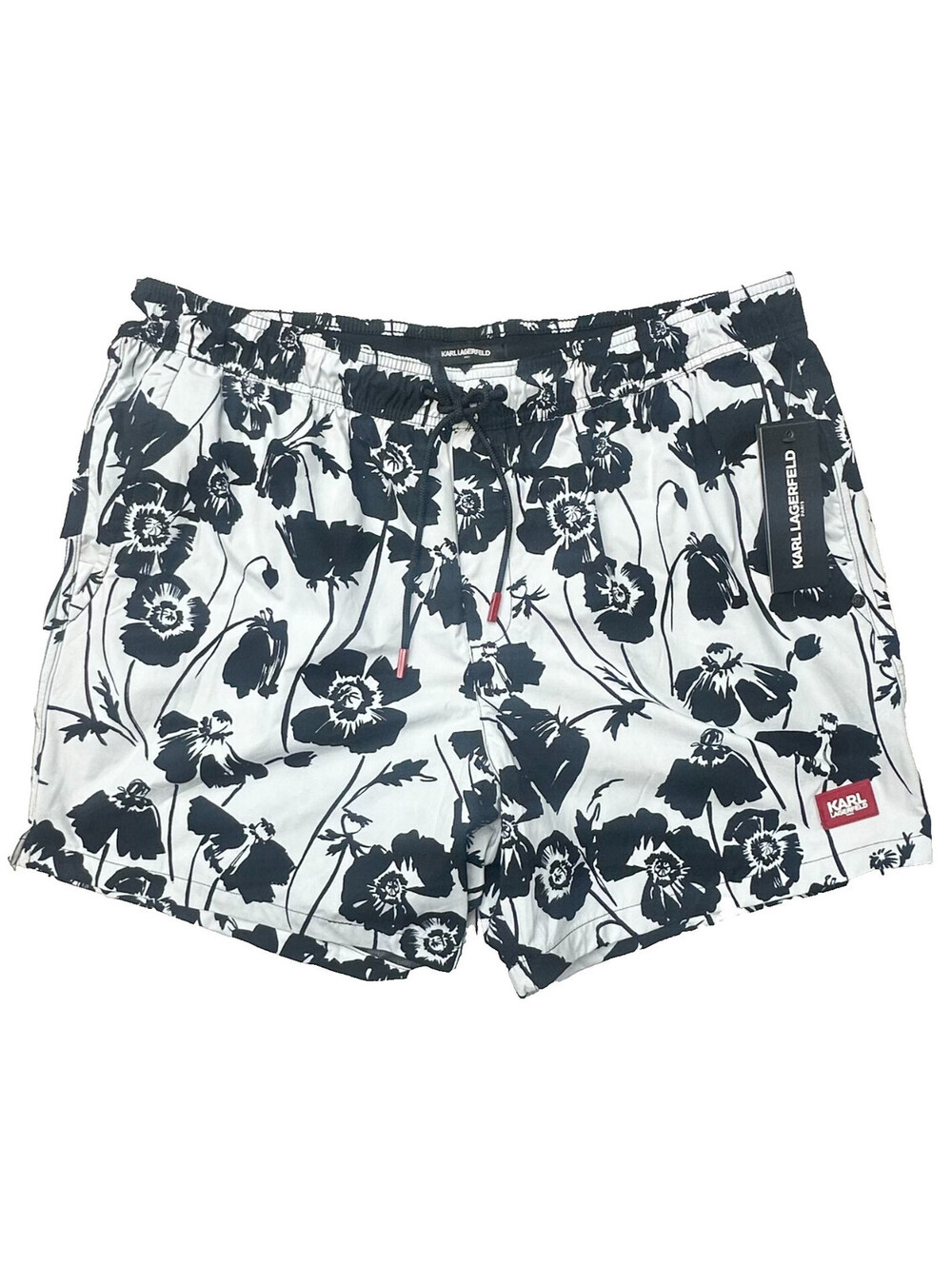 Karl Lagerfeld Paris Men's Black White Floral Swim Trunks Shorts Size XL
